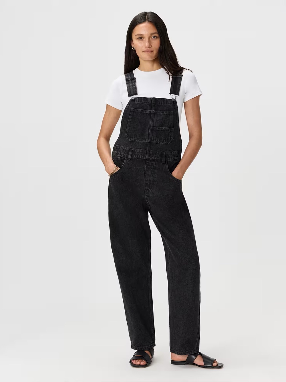Quince Black Denim Overalls for Women